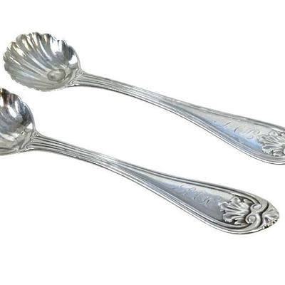 2 GORHAM COIN SILVER 1855 JOSEPHINE SUGAR SHELL SPOONS