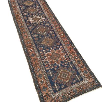 HAND KNOTTED PERSIAN HERIZ RUNNER 10 FT