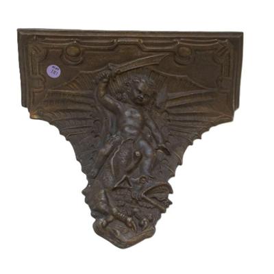 ANTIQUE GOTHIC ST MICHAEL & THE DRAGON SCONCE / CORBEL