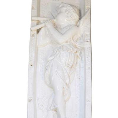 VINTAGE GLAZED TERRACOTTA 22" CHERUB WALL PLAQUE