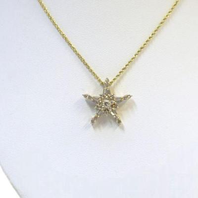 14k DIAMOND 1.00 CT STAR PENDANT ITALIAN 14K CHAIN