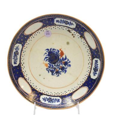 ANTIQUE CANTON BLUE GLAZED FLORAL PLATE