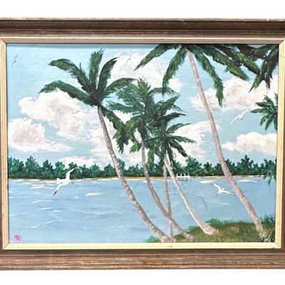 VINTAGE FLORIDA SEASCAPE HIGHWAYMEN STYLE PAINTING