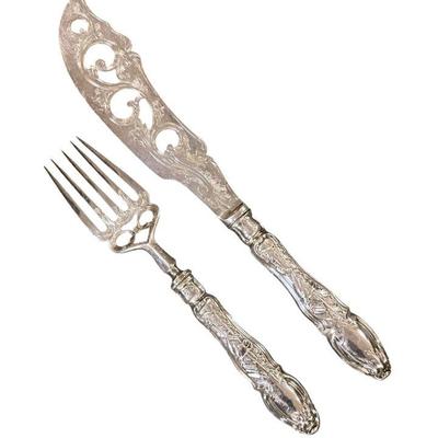 LARGE 19TH C ORNATE SHEFFIELD FISH SERVING SET