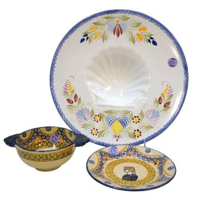 RARE QUIMPER DISH, LUG BOWL, AND SAUCER