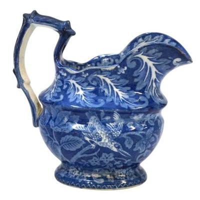 ANTIQUE BLUE STAFFORDSHIRE MILK / CREAM JUG BIRD MOTIF