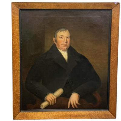 ANTIQUE PORTRAIT OF A GENTLEMAN MAPLE FRAME
