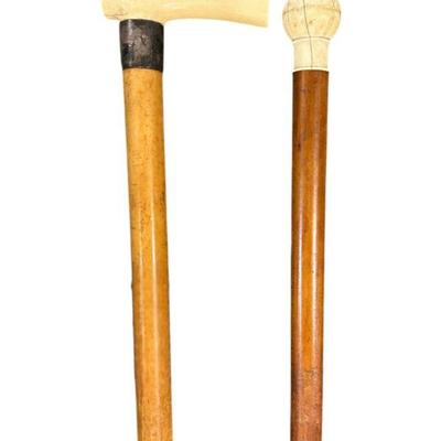 TWO GENTLEMANS WALKING STICKS/ CANES WITH BONE HANDLES