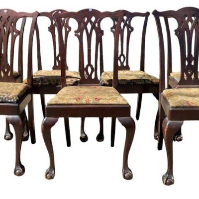 7 ANTIQUE CHIPPENDALE SIDE CHAIRS EXCEPTIONAL NEEDLEPOINT