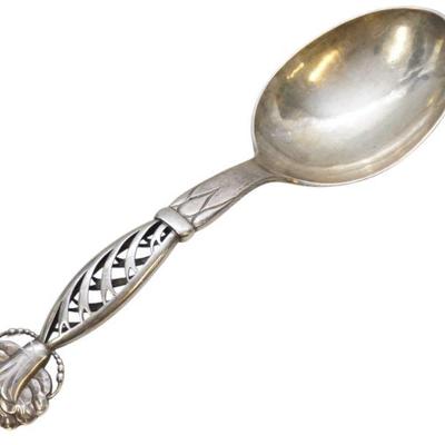 GEORG JENSEN ORNAMENTAL #83 STERLING SERVING SPOON c 1920