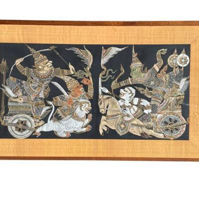 MID CENTURY THAI WARRIORS HAND PAINTED ON SILK
