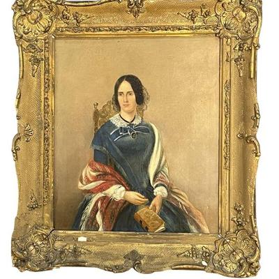 ANTIQUE C 1860 WOMANS PORTRAIT OIL ON CANVAS