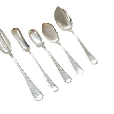 5 PC ANTIQUE STERLING SERVING HORSERADISH - JELLY - CHEESE