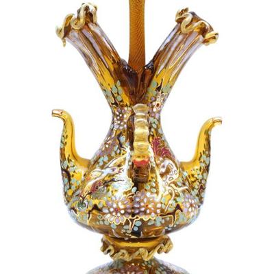 ANTIQUE MOSER ENAMELED ART GLASS DECANTER
