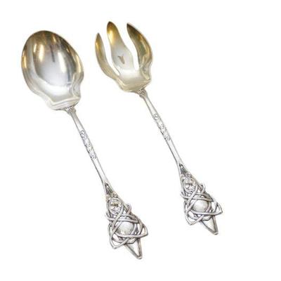 2 AMERICAN AESTHETIC LARGE STERLING SERVING FORK & SPOON