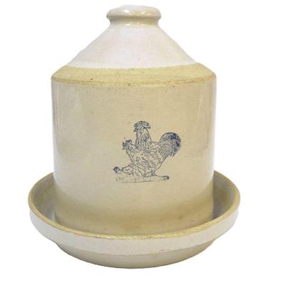 ANTIQUE STONEWARE CHICKEN FEEDER WITH WATER MOUNT