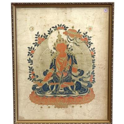 VINTAGE TIBETAN BUDDHIST THANGKA ON SILK
