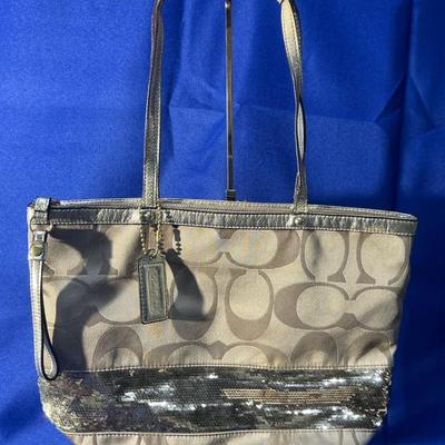 Authentic Coach Gold Signature Stripe Sequin Handbag 
