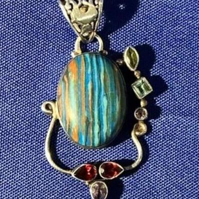 Sterling Silver Rainbow Calsilica Pendant