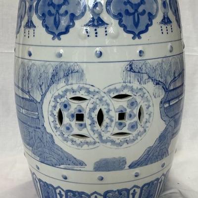 Asian Blue & White Scenic Porcelain Garden Stool
