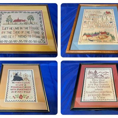 Vintage Framed Cross Stitch (4 Pieces)