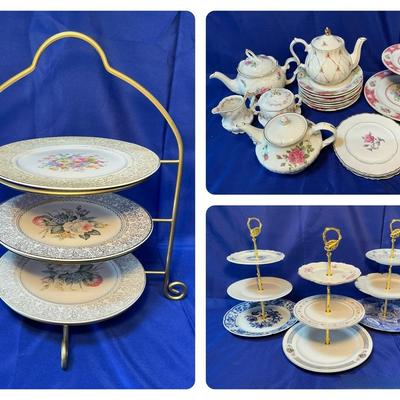 English Rose Style China & Plate Stands 