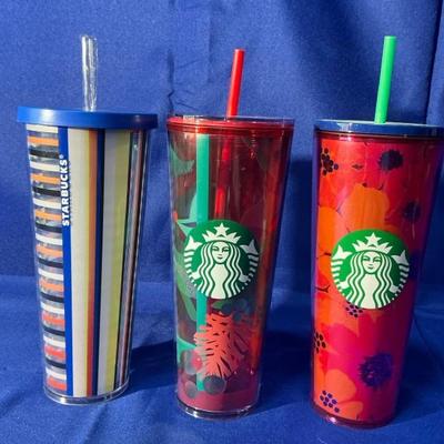 Set Of 3 Starbucks 24oz Cold Cups With Straws