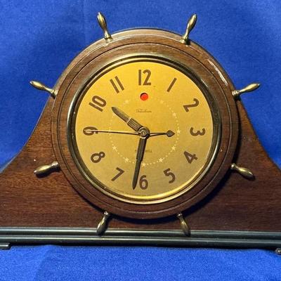 Telechron Ships Bell Wood Case Mantle Clock