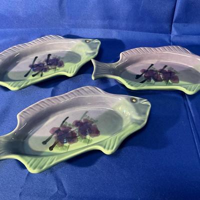 Set Of 3 Kent Folette Hand Painted Fish Dishes 