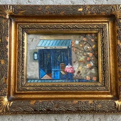 Ornately Framed Storefront Painting On Board Signed Charles