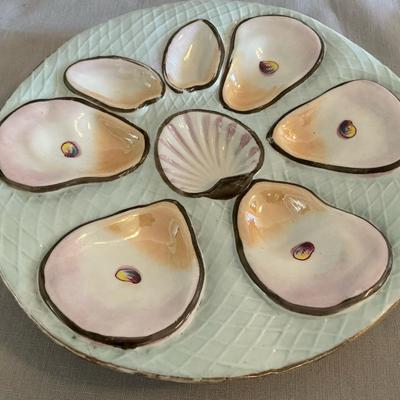 Antique German Oyster Plate With Iridescent Wells 
