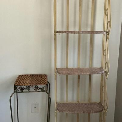 Metal & Woven Plant Stand & Folding Shelves