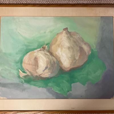 Unsigned Framed Painting Of Garlic Bulbs