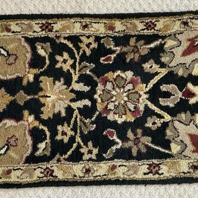 Small Black Floral Wool Rug