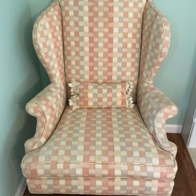 Wingback Pastel Checkered Chair 