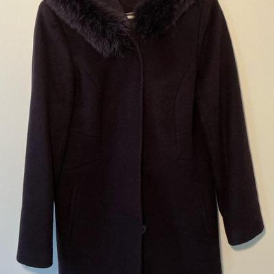 Sachi Purple Wool Coat Fox Fur Hood Trim PM