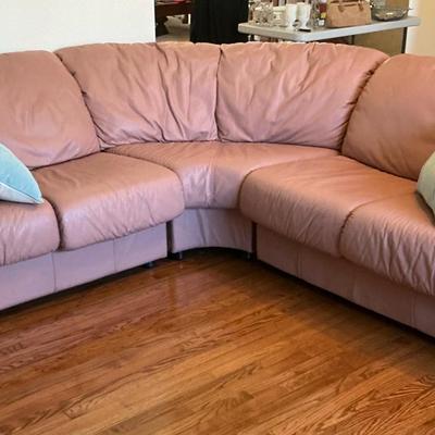 Dusty Rose Leather Sectional 