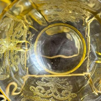 Lot 187: Collection Of Yellow Depression Glass, Unmarked Ruby Colored Dish , Small Crystal Bowls