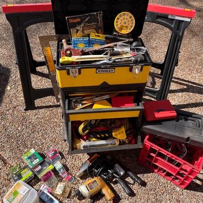 Lot 231: Stanley Rolling Tool Chest, Saw Horse Plus Much More