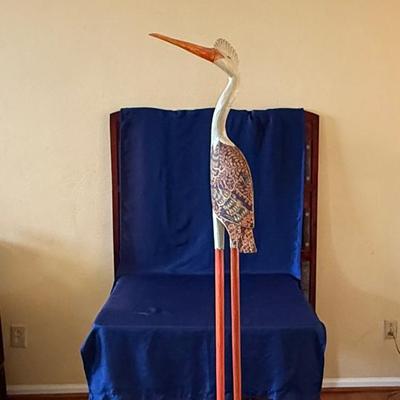 Lot 409: 67” Wooden White Heron Statue