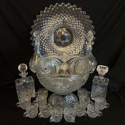 Lot 309: Vintage Punch Bowl Set, And 4 Decanters