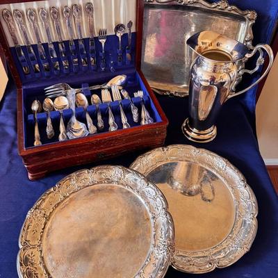 Lot 277: Silver Plated  Collection Of Silverware, Trays, Vase