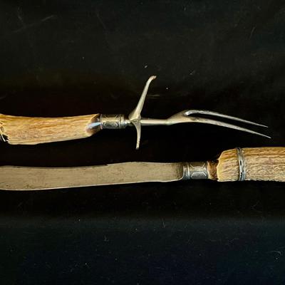 Lot 319: Winchester Deer Antler Handled Carving Knife And Fork Set