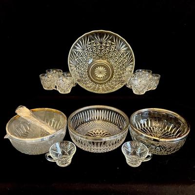 Lot 308: Vintage Crystal Salad Bowls, Arlington Punch Bowl Complete Set, And 2 Serving Punch Cups