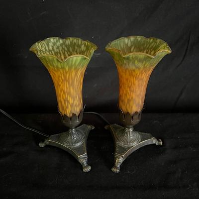 Lot 323: Vintage Stained Glass Trumpet Accent Lamps