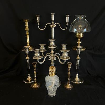 Lot 316: Silver Plated And Brass Candelabras/Candle Stick Holders With Candles 