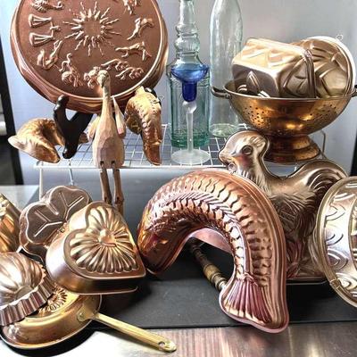 Lot 120: Molds, Colander , Green Glass Bottles
