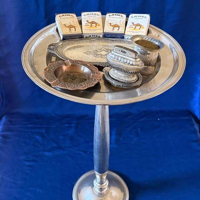 Lot 411: Silver Plated Side Table, Vintage Table Lighter, Silver Plates Ashtrays And Small Platter