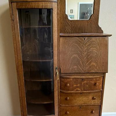 Lot 405: Antique Quartersawn Oak Side By Side Secretary Desk Bookcase Curio Cabinet 66”