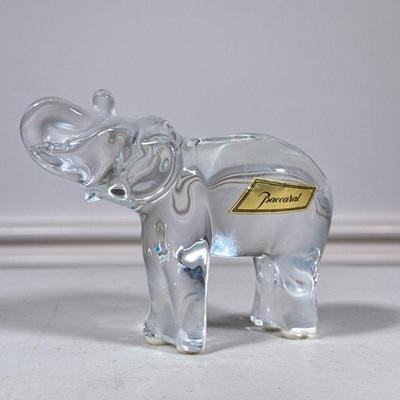 Baccarat Elephant | Baccarat crystal glass elephant figure with Baccarat label. - h. 4 x w. 2 x l. 5 in

